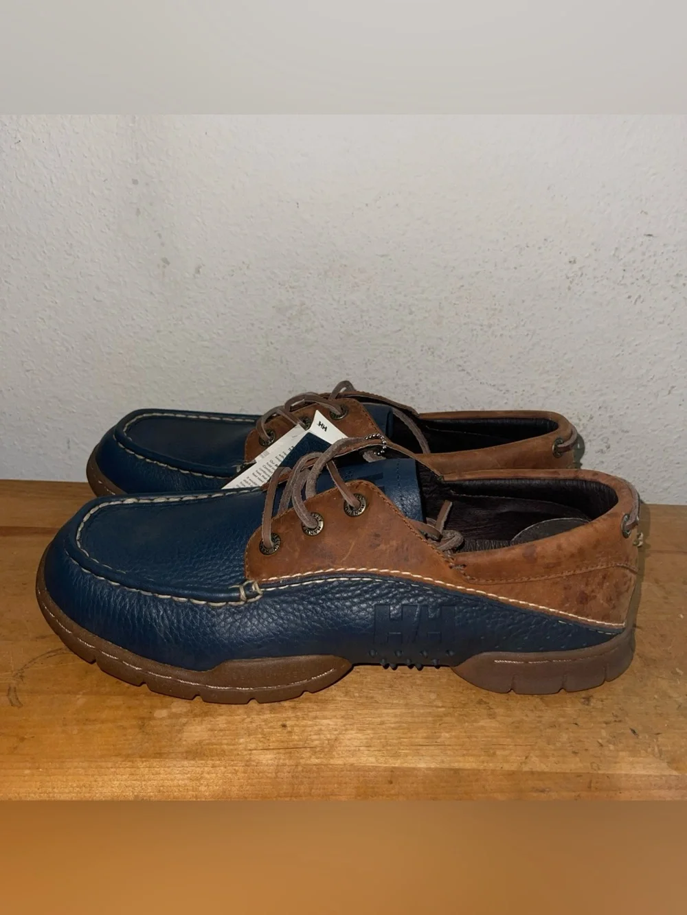 Helly Hansen Blue Brown Moc Toe Driving Deck Boat Oxford Lace up Shoe Sz US 11